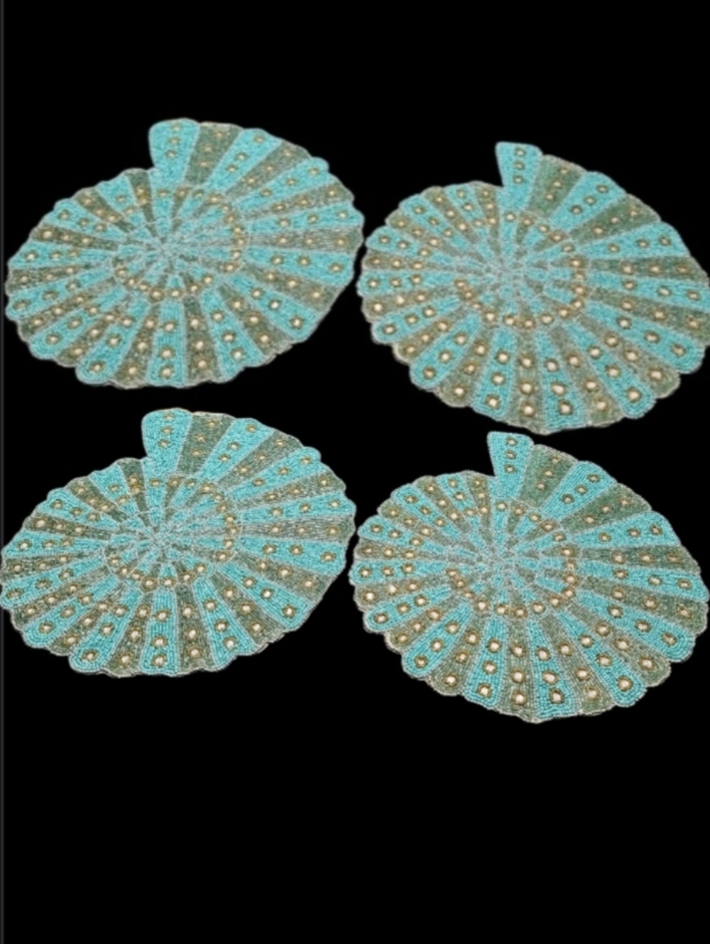 4pc Set Jeweled Coastal Beaded Placemats Chargers Nautilus Shell Gorgeous New - Picture 6 of 7